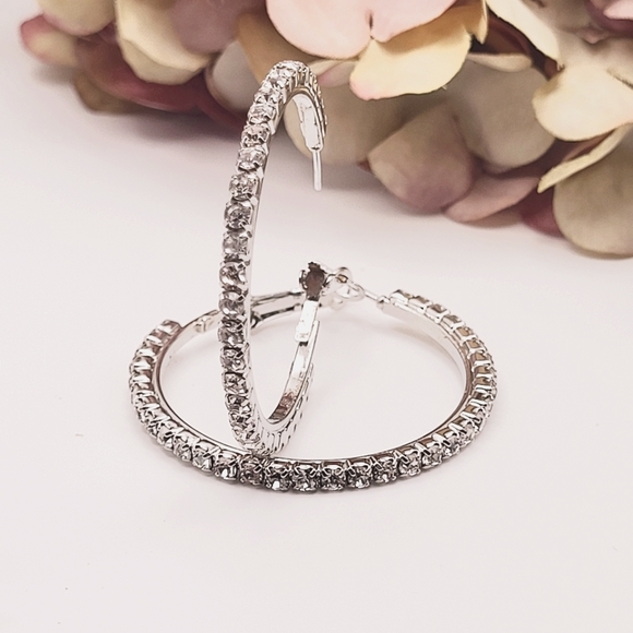 NWT nOir 3 piece earring set, straight post dangle stud and hoop bridal set $168 - Picture 2 of 9